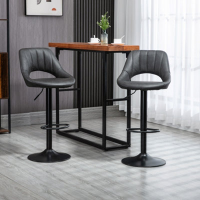 HOMCOM Barstools Set of 2 Adjustable Swivel Height Gas Lift PU Leather Chairs