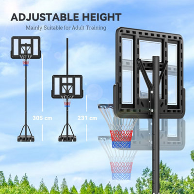 SAMAX Basketball Hoop Basketball Stand 100-305 Cm Height Adjustable With Wheels Including Net - Basket System Stand Outdoor Indoor - For Garden