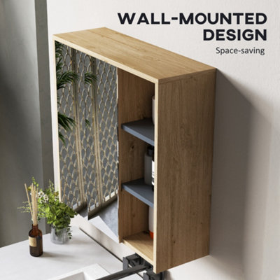 Bathroom Wall Mounted Mirror Storage with Shelves Natural