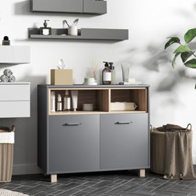 HOMCOM Bathroom Cabinet with Open Compartments and 2 Doors, Grey