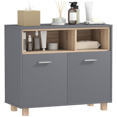 HOMCOM Bathroom Cabinet with Open Compartments and 2 Doors, Grey