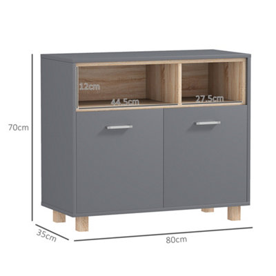 HOMCOM Bathroom Cabinet with Open Compartments and 2 Doors, Grey