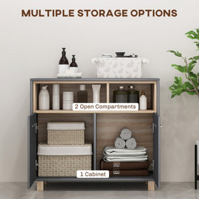 HOMCOM Bathroom Cabinet with Open Compartments and 2 Doors, Grey
