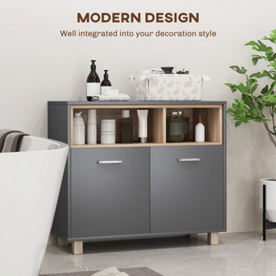 HOMCOM Bathroom Cabinet with Open Compartments and 2 Doors, Grey