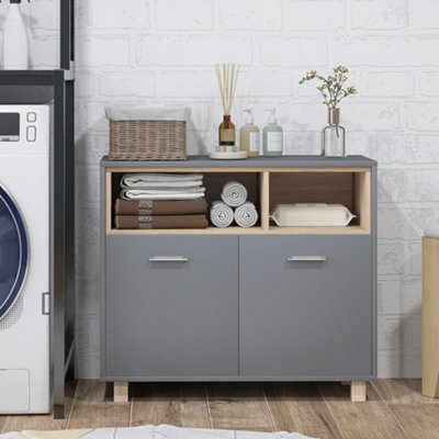 HOMCOM Bathroom Cabinet with Open Compartments and 2 Doors, Grey