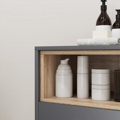 HOMCOM Bathroom Cabinet with Open Compartments and 2 Doors, Grey