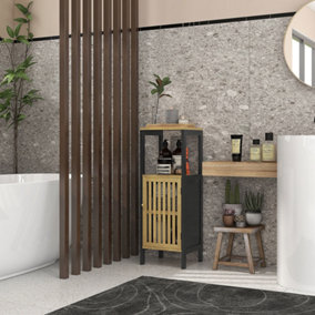 HOMCOM Bathroom Floor Cabinet Bamboo Bathroom Cupboard with Adjustable Shelf