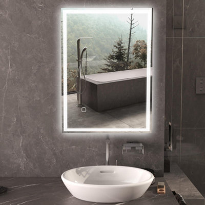 HOMCOM Bathroom Illuminated Mirror with 3 Colour LED Lights Defogging Film