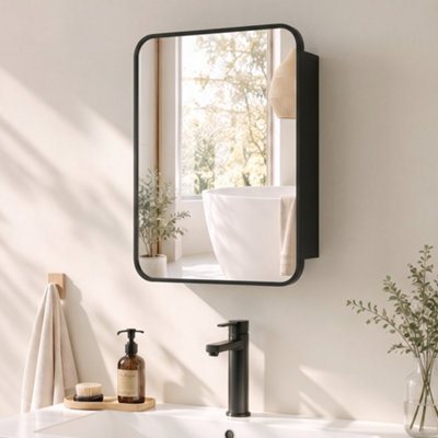 HOMCOM Bathroom Medicine Mirror Cabinet, Bathroom Wall Cabinet, Black