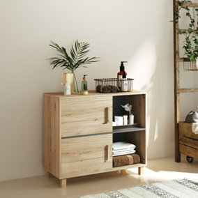 HOMCOM Bathroom Storage Cabinet with Open Compartments and Double Doors
