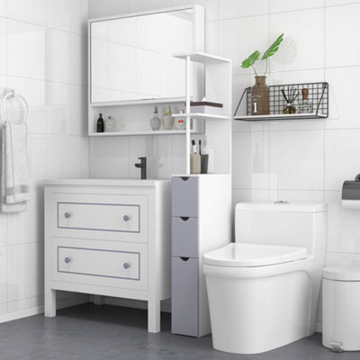 Slim white store bathroom storage unit