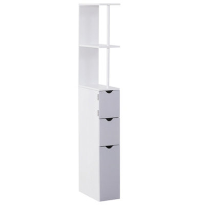 HOMCOM Bathroom Storage Cupboard Thin Cabinet Unit Shelf White w/ Drawers