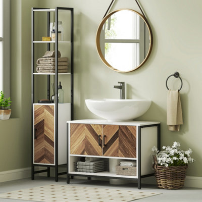 HOMCOM Bathroom Under Sink Cabinet for Basin with or without Pedestal Cream, image size:600x600