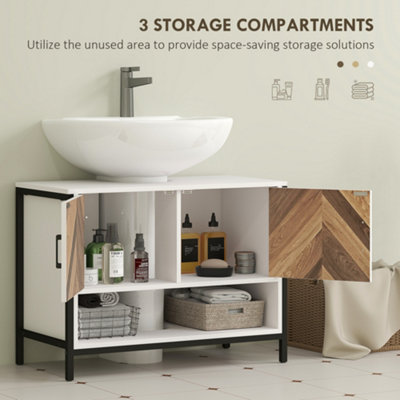 HOMCOM Bathroom Under Sink Cabinet for Basin with or without Pedestal Cream