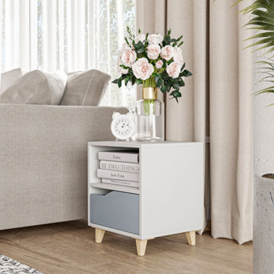 HOMCOM Bedroom Bedside Table, Sofa Side Table with Drawer Shelf and ...