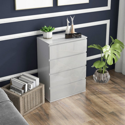HOMCOM Bedroom Chest of Drawers, High Gloss 4 Drawers Dresser, White