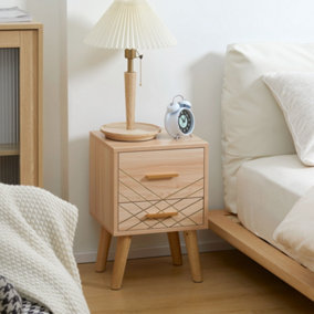 HOMCOM Bedside Cabinet, Nordic Bedside Table with 2 Drawers Wood Legs, Natural