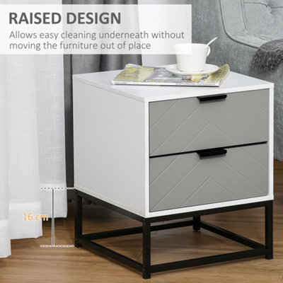 HOMCOM Bedside Cabinet with Metal Base and 2 Drawer Storage for Home Office