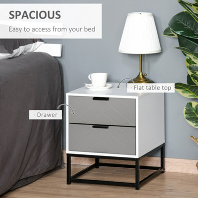 HOMCOM Bedside Cabinet with Metal Base and 2 Drawer Storage for Home Office