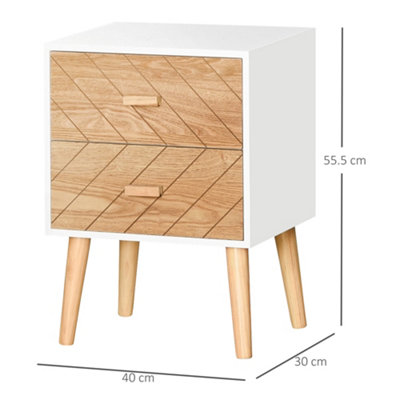 HOMCOM Bedside Table 2 Drawers Side Cabinet Wooden Storage Chest