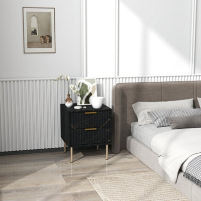 HOMCOM Bedside Table Bedside Cabinet with 2 Drawers for Bedroom, Black