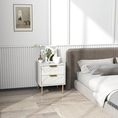 HOMCOM Bedside Table Bedside Cabinet with 2 Drawers for Bedroom, White