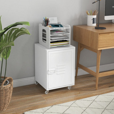 HOMCOM Wood Rolling Bathroom Side Storage Cabinet, White