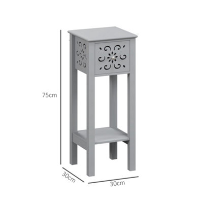 HOMCOM Bedside Table Set, End Table Set with Drawer and Storage Shelf, Grey
