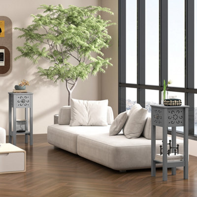 HOMCOM Bedside Table Set, End Table Set with Drawer and Storage Shelf, Grey