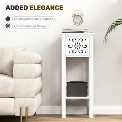 HOMCOM Bedside Table Set, End Table Set with Drawer and Storage Shelf, White