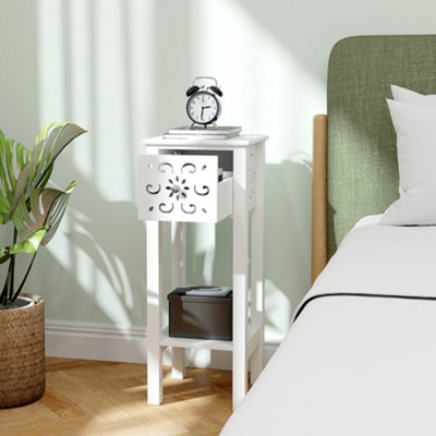 HOMCOM Bedside Table Set, End Table Set with Drawer and Storage Shelf, White