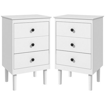 HOMCOM Bedside Table Set of 2, Bedside Cabinet w/ 3 Drawers, Modern Side Table,