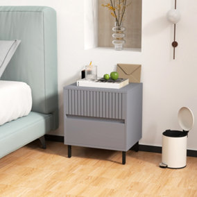 HOMCOM Bedside Table with 2 Drawers and Steel Legs for Bedroom, Grey