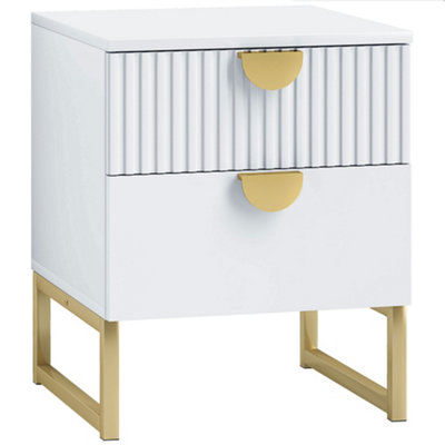 HOMCOM Bedside Table with 2 Drawers, Modern Side Table, White