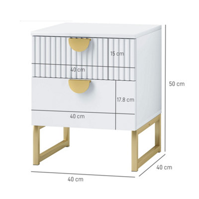 HOMCOM Bedside Table with 2 Drawers, Modern Side Table, White