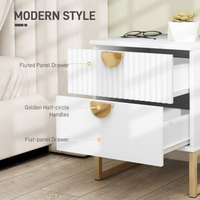 HOMCOM Bedside Table with 2 Drawers, Modern Side Table, White