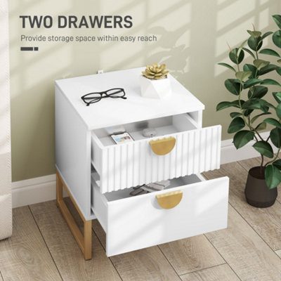 HOMCOM Bedside Table with 2 Drawers, Modern Side Table, White