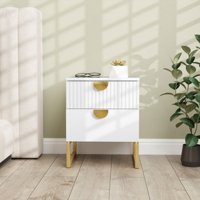 HOMCOM Bedside Table with 2 Drawers, Modern Side Table, White