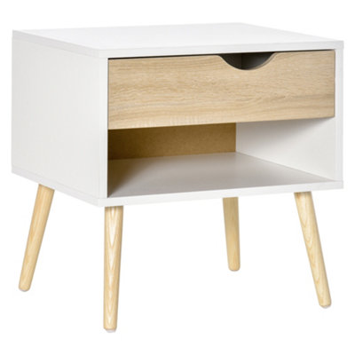 HOMCOM Bedside Table with Drawer & Shelf, Nightstand, End Table for Bedroom