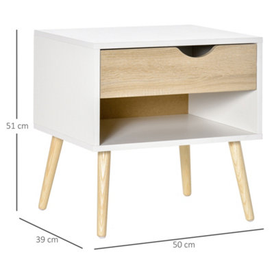 HOMCOM Bedside Table with Drawer & Shelf, Nightstand, End Table for Bedroom