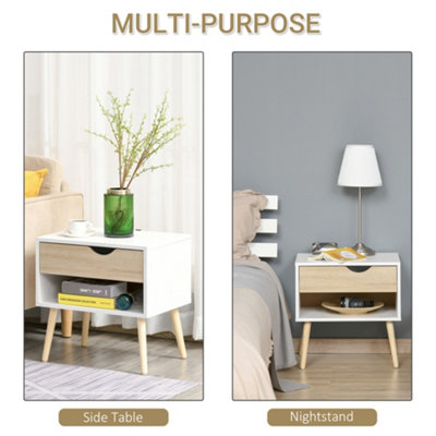 HOMCOM Bedside Table with Drawer & Shelf, Nightstand, End Table for Bedroom
