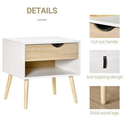 HOMCOM Bedside Table with Drawer & Shelf, Nightstand, End Table for Bedroom