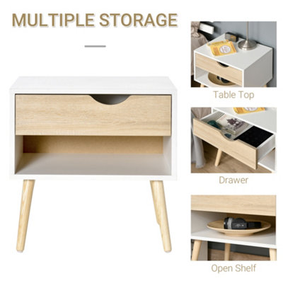 HOMCOM Bedside Table with Drawer & Shelf, Nightstand, End Table for Bedroom
