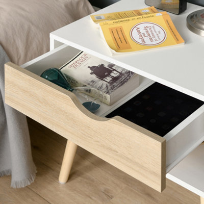 HOMCOM Bedside Table with Drawer & Shelf, Nightstand, End Table for Bedroom