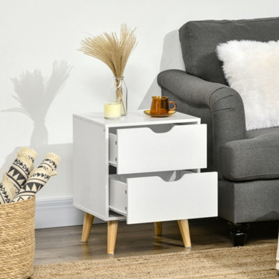 HOMCOM Bedside Table with Drawer, Side Table with Pine Wood Legs, White