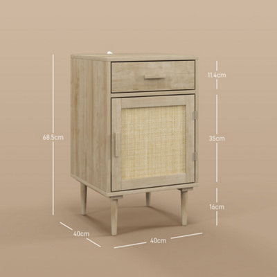 HOMCOM Bedside Table with Rattan Drawer, Cabinet and Adjustable Shelf, Natural