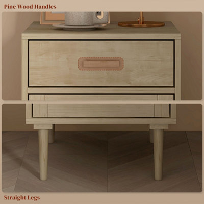 HOMCOM Bedside Table with Rattan Drawer, Cabinet and Adjustable Shelf, Natural