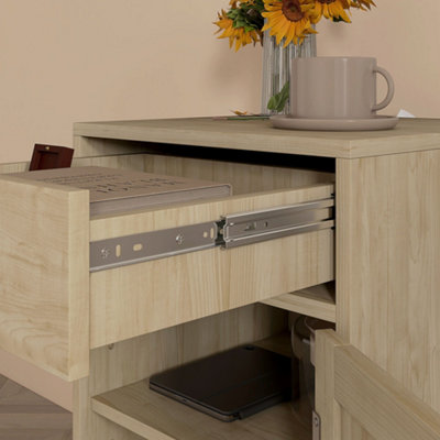 HOMCOM Bedside Table with Rattan Drawer, Cabinet and Adjustable Shelf, Natural