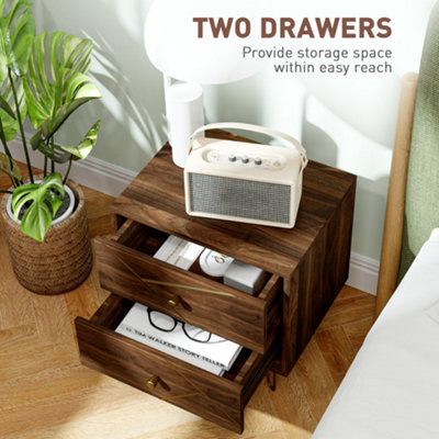 HOMCOM Bedside Tables Set of 2, Modern Side Table Set with 2 Drawers, Brown