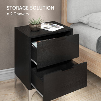 HOMCOM Black Bedside Table – 2 Drawers, 50x50x40cm, Assembly Required